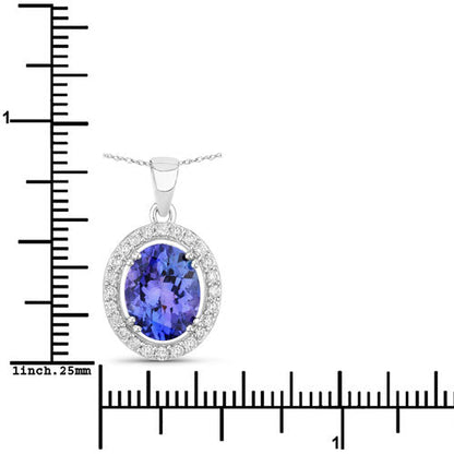 3.21 Carat Genuine Tanzanite and White Diamond 14K White Gold Pendant Bids.com