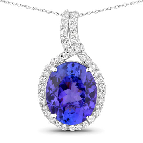 3.21 Carat Genuine Tanzanite and White Diamond 14K White Gold Pendant Bids.com