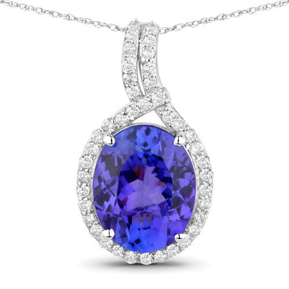 3.21 Carat Genuine Tanzanite and White Diamond 14K White Gold Pendant Bids.com