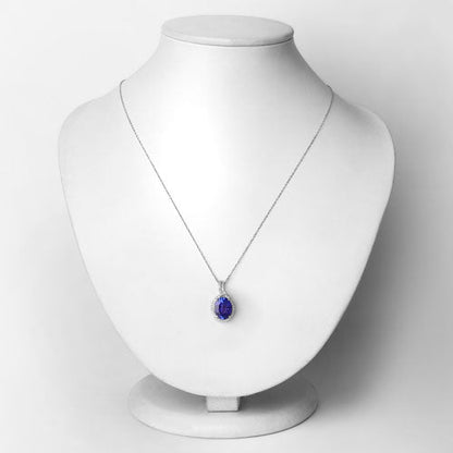 3.21 Carat Genuine Tanzanite and White Diamond 14K White Gold Pendant Bids.com