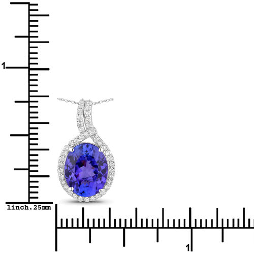 3.21 Carat Genuine Tanzanite and White Diamond 14K White Gold Pendant Bids.com