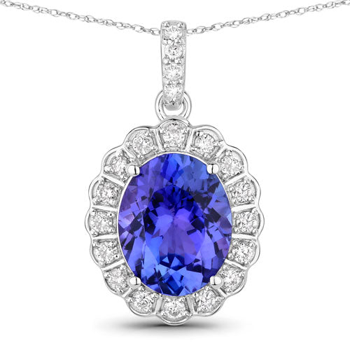 2.93 Carat Genuine Tanzanite and White Diamond 14K White Gold Pendant Bids.com