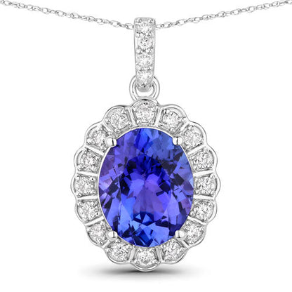 2.93 Carat Genuine Tanzanite and White Diamond 14K White Gold Pendant Bids.com