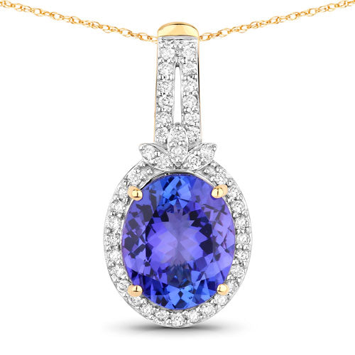 3.74 Carat Genuine Tanzanite and White Diamond 14K Yellow Gold Pendant Bids.com