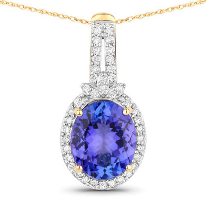 3.74 Carat Genuine Tanzanite and White Diamond 14K Yellow Gold Pendant Bids.com