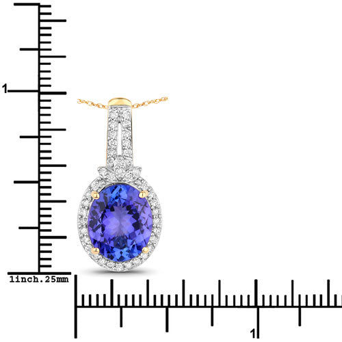 3.74 Carat Genuine Tanzanite and White Diamond 14K Yellow Gold Pendant Bids.com