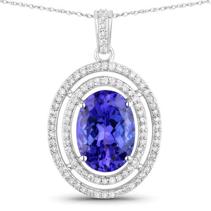 4.90 Carat Genuine Tanzanite and White Diamond 14K White Gold Pendant Bids.com