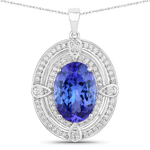 5.91 Carat Genuine Tanzanite and White Diamond 14K White Gold Pendant Bids.com