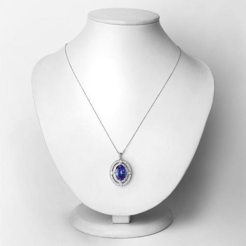 5.91 Carat Genuine Tanzanite and White Diamond 14K White Gold Pendant Bids.com