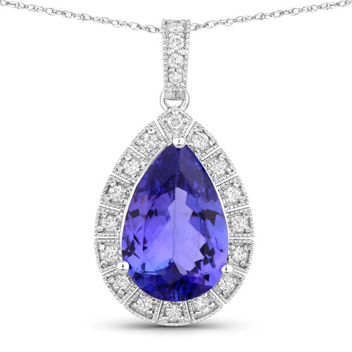 3.13 Carat Genuine Tanzanite and White Diamond 14K White Gold Pendant Bids.com