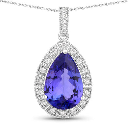 3.13 Carat Genuine Tanzanite and White Diamond 14K White Gold Pendant Bids.com