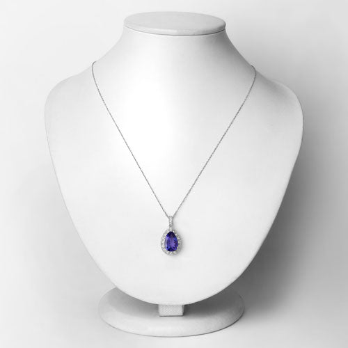 3.13 Carat Genuine Tanzanite and White Diamond 14K White Gold Pendant Bids.com