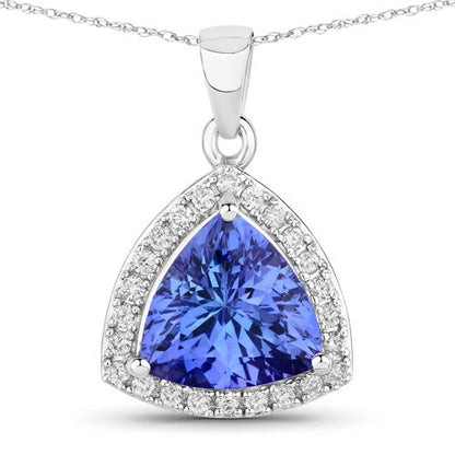 3.11 Carat Genuine Tanzanite and White Diamond 14K White Gold Pendant Bids.com