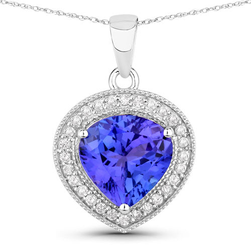 2.58 Carat Genuine Tanzanite and White Diamond 14K White Gold Pendant Bids.com