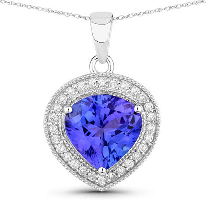 2.58 Carat Genuine Tanzanite and White Diamond 14K White Gold Pendant Bids.com