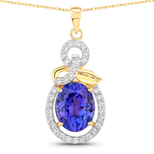 3.91 Carat Genuine Tanzanite and White Diamond 14K Yellow Gold Pendant Bids.com