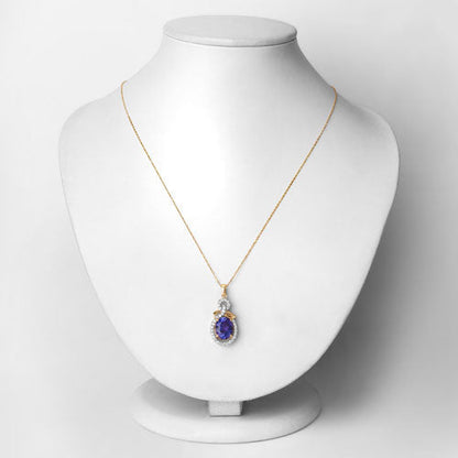 3.91 Carat Genuine Tanzanite and White Diamond 14K Yellow Gold Pendant Bids.com