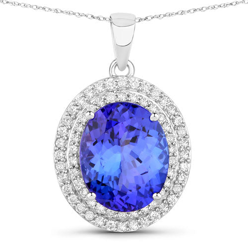 3.90 Carat Genuine Tanzanite and White Diamond 14K White Gold Pendant Bids.com