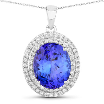 3.90 Carat Genuine Tanzanite and White Diamond 14K White Gold Pendant Bids.com