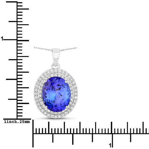 3.90 Carat Genuine Tanzanite and White Diamond 14K White Gold Pendant Bids.com
