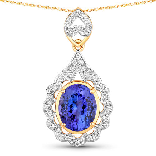 4.40 Carat Genuine Tanzanite and White Diamond 14K Yellow Gold Pendant Bids.com