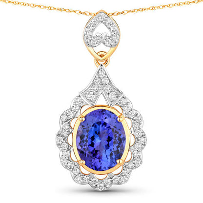 4.40 Carat Genuine Tanzanite and White Diamond 14K Yellow Gold Pendant Bids.com