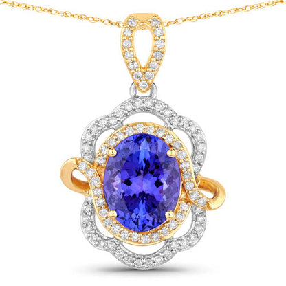 4.61 Carat Genuine Tanzanite and White Diamond 14K White Gold(Two-Tone) Pendant Bids.com