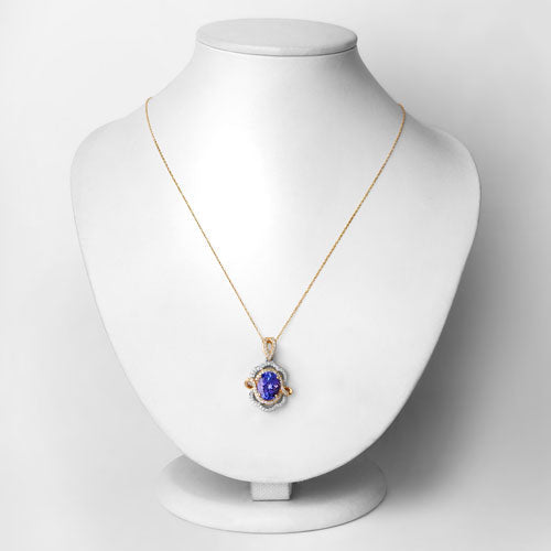 4.61 Carat Genuine Tanzanite and White Diamond 14K White Gold(Two-Tone) Pendant Bids.com