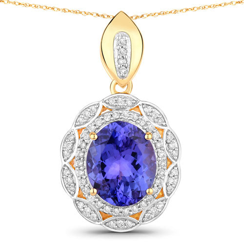 4.13 Carat Genuine Tanzanite and White Diamond 14K Yellow Gold Pendant Bids.com
