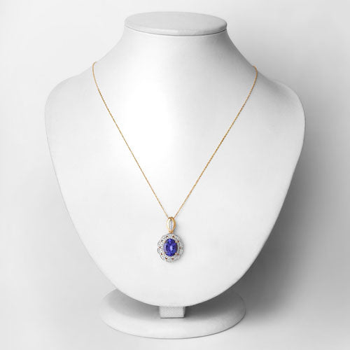 4.13 Carat Genuine Tanzanite and White Diamond 14K Yellow Gold Pendant Bids.com