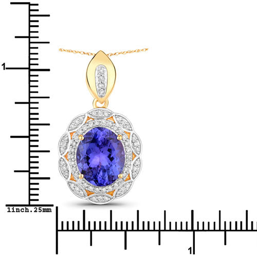 4.13 Carat Genuine Tanzanite and White Diamond 14K Yellow Gold Pendant Bids.com