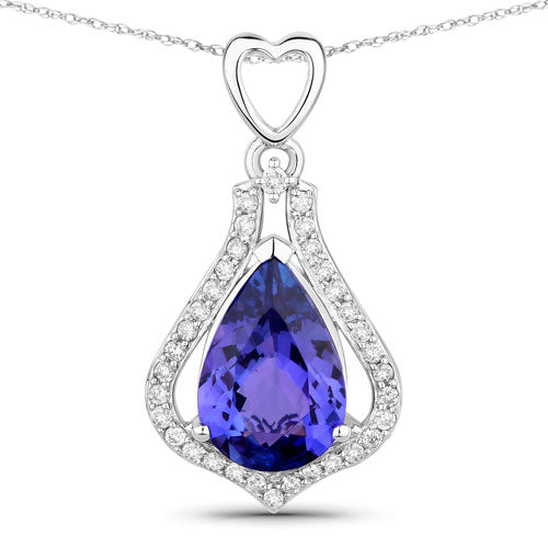3.30 Carat Genuine Tanzanite and White Diamond 14K White Gold Pendant Bids.com