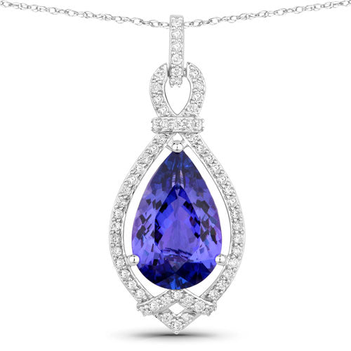 7.11 Carat Genuine Tanzanite and White Diamond 14K White Gold Pendant Bids.com