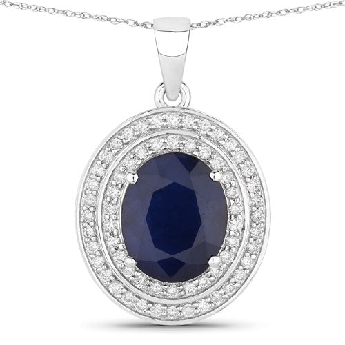 4.82 Carat Genuine Blue Sapphire and White Diamond 14K White Gold Pendant Bids.com