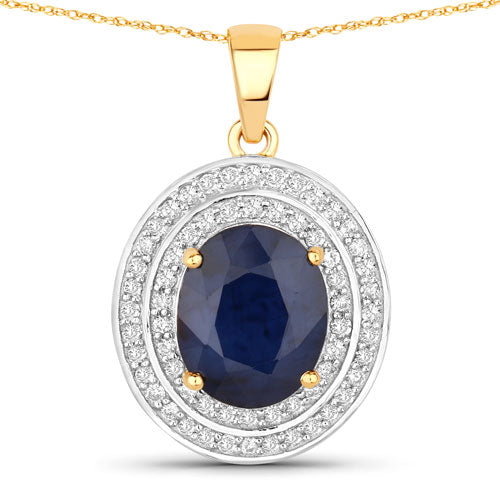 4.82 Carat Genuine Blue Sapphire and White Diamond 14K Yellow Gold Pendant Bids.com