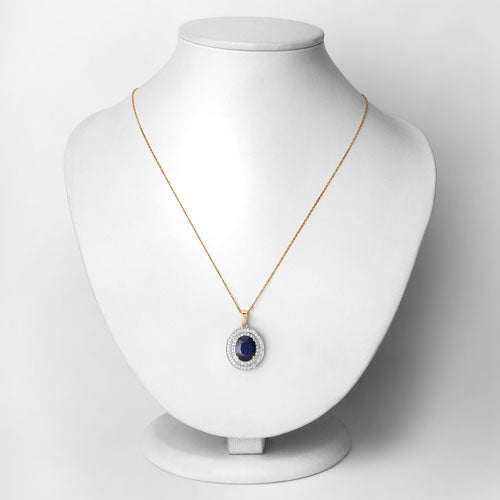 4.82 Carat Genuine Blue Sapphire and White Diamond 14K Yellow Gold Pendant Bids.com