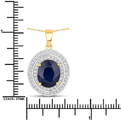 4.82 Carat Genuine Blue Sapphire and White Diamond 14K Yellow Gold Pendant Bids.com