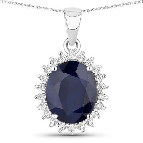 4.63 Carat Genuine Blue Sapphire and White Diamond 14K White Gold Pendant Bids.com