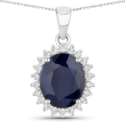 4.63 Carat Genuine Blue Sapphire and White Diamond 14K White Gold Pendant Bids.com