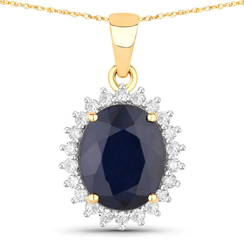 4.63 Carat Genuine Blue Sapphire and White Diamond 14K Yellow Gold Pendant Bids.com