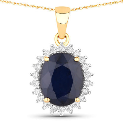 4.63 Carat Genuine Blue Sapphire and White Diamond 14K Yellow Gold Pendant Bids.com