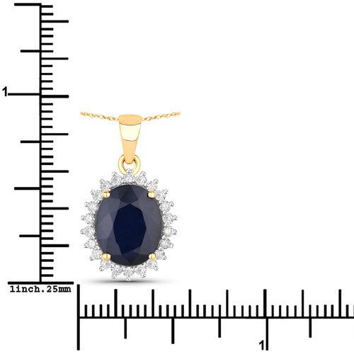 4.63 Carat Genuine Blue Sapphire and White Diamond 14K Yellow Gold Pendant Bids.com