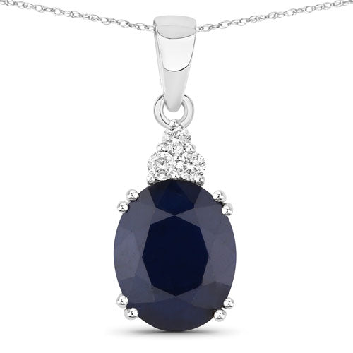 4.41 Carat Genuine Blue Sapphire and White Diamond 14K White Gold Pendant Bids.com
