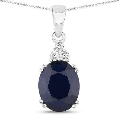 4.41 Carat Genuine Blue Sapphire and White Diamond 14K White Gold Pendant Bids.com