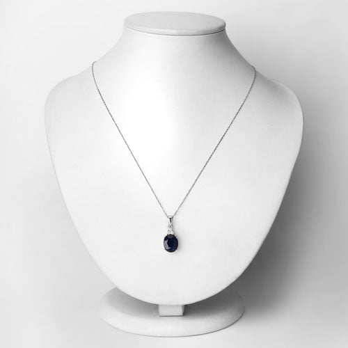 4.41 Carat Genuine Blue Sapphire and White Diamond 14K White Gold Pendant Bids.com