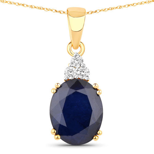 4.41 Carat Genuine Blue Sapphire and White Diamond 14K Yellow Gold Pendant Bids.com
