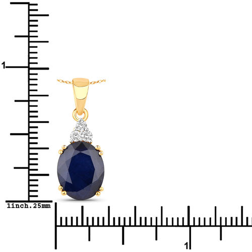 4.41 Carat Genuine Blue Sapphire and White Diamond 14K Yellow Gold Pendant Bids.com