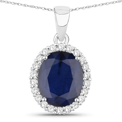 4.63 Carat Genuine Blue Sapphire and White Diamond 14K White Gold Pendant Bids.com