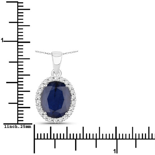 4.63 Carat Genuine Blue Sapphire and White Diamond 14K White Gold Pendant Bids.com