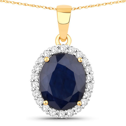 4.63 Carat Genuine Blue Sapphire and White Diamond 14K Yellow Gold Pendant Bids.com